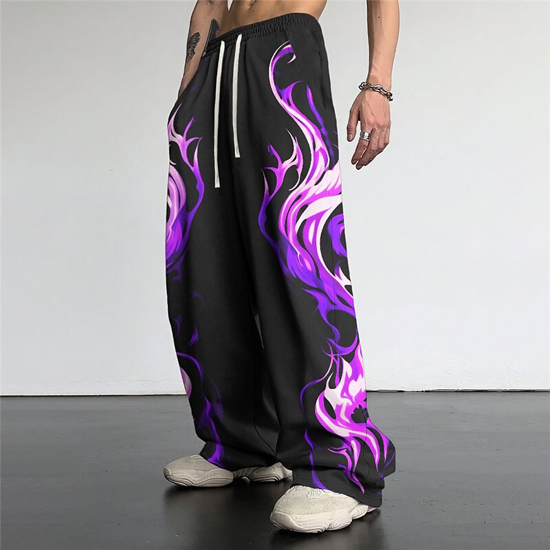 Pantalones casuales con estampado 3D de llamas