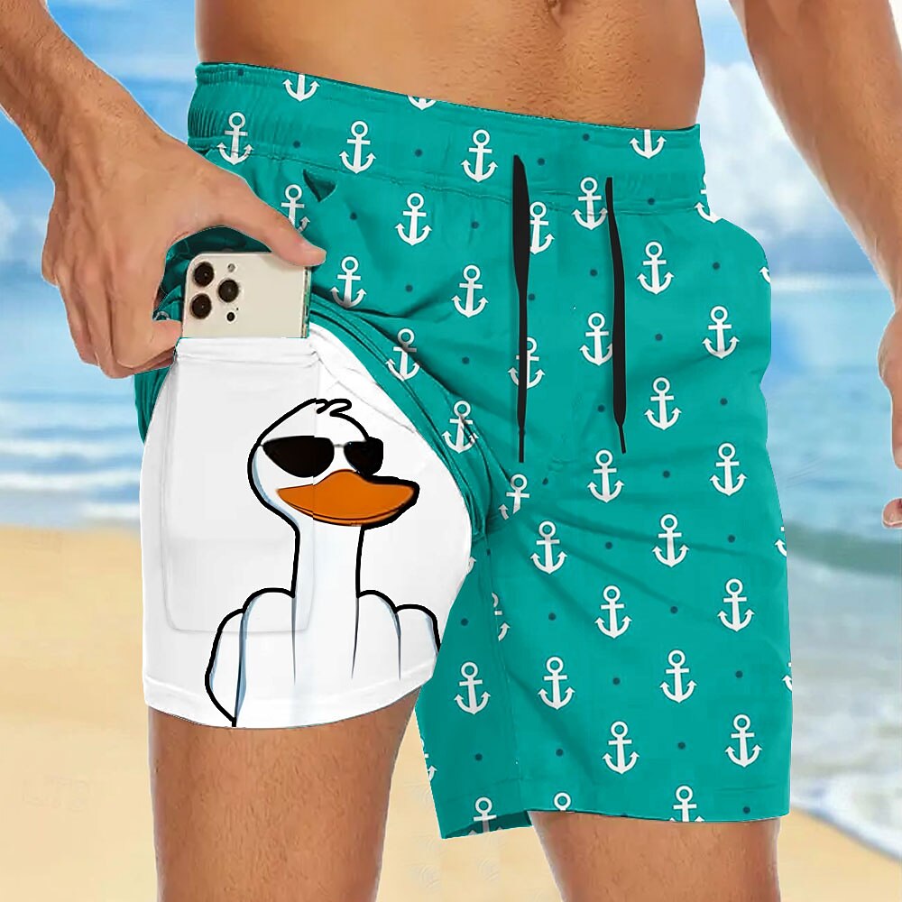 Anchor Duck Print Compression Swim Shorts