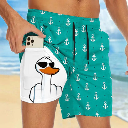 Anchor Duck Print Compression Swim Shorts