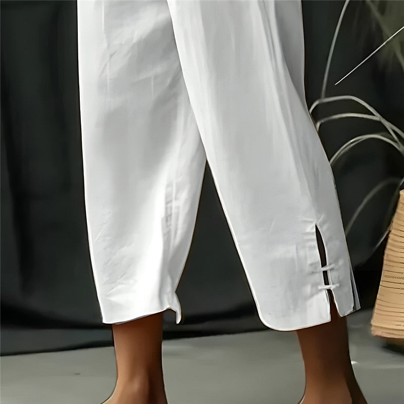 Cropped Linen Drawstring Beach Pants