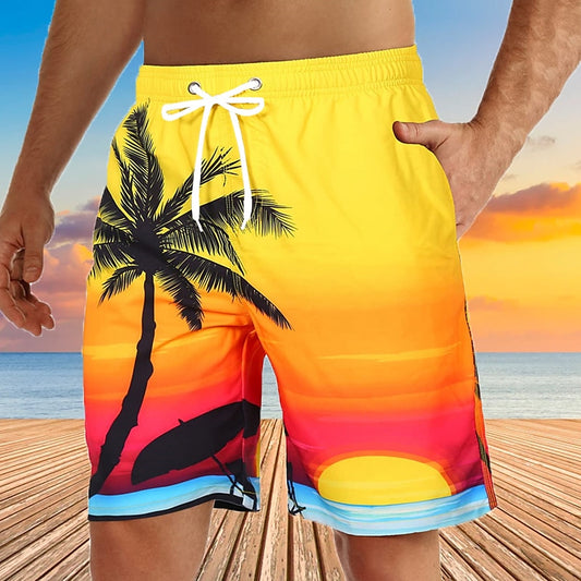 Bañador tipo short de tabla con estampado de árbol de coco