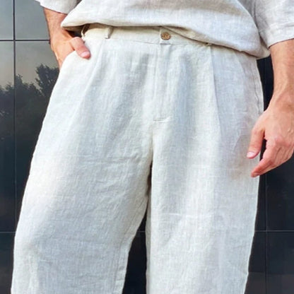 Pleated Linen Straight-Leg Pants