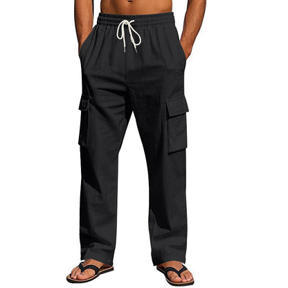 Linen Cargo Straight-Leg Pants