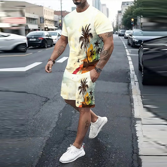 Palm Tree Summer T-Shirt Set Yellow
