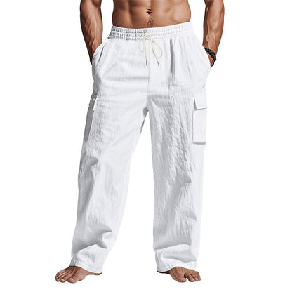 Linen Cargo Straight-Leg Pants