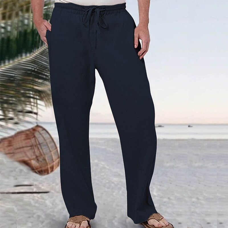 Linen Drawstring Beach Pants with Pockets