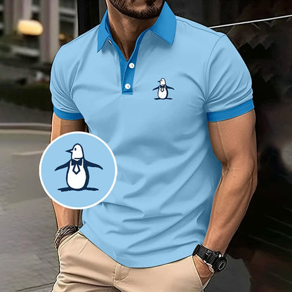 Penguin Print Summer Casual Polo Shirt