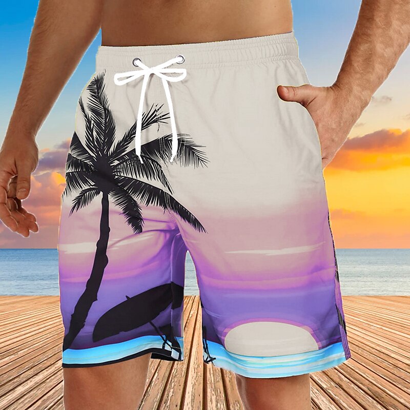 Graphic Coconut Tree Swimming Trunks Board Shorts