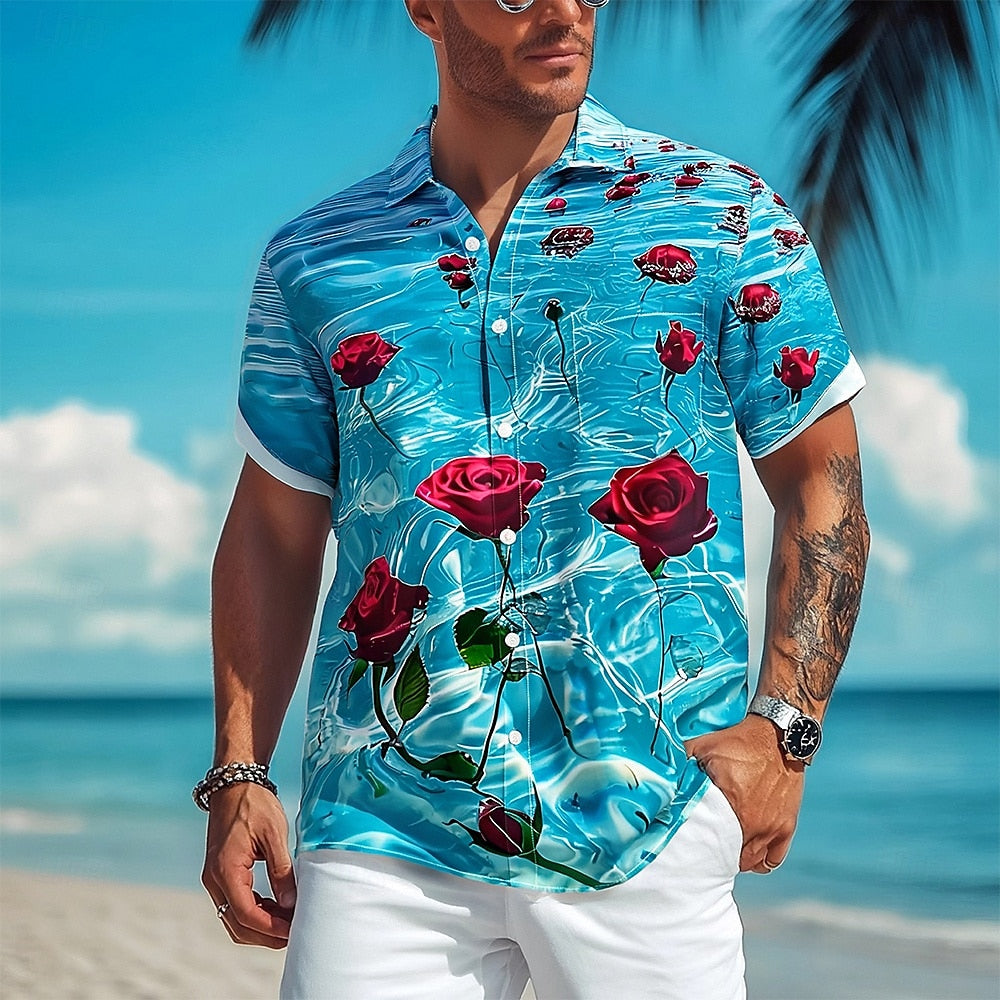 Rose Ocean Floral Aloha Shirt