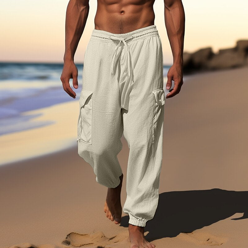 Linen Cargo Jogger Pants