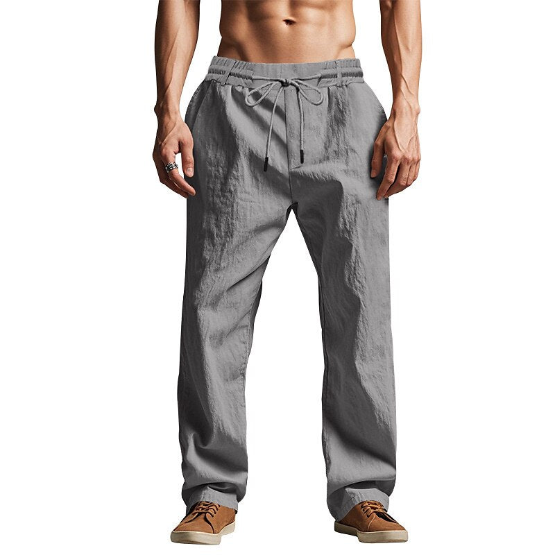 Linen Drawstring Beach Pants with Pockets