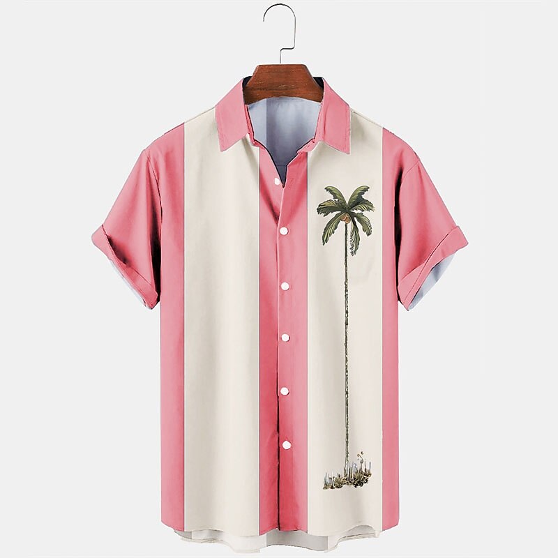 Camisa con diseño de plantas tropicales y cocoteros en bloques de color