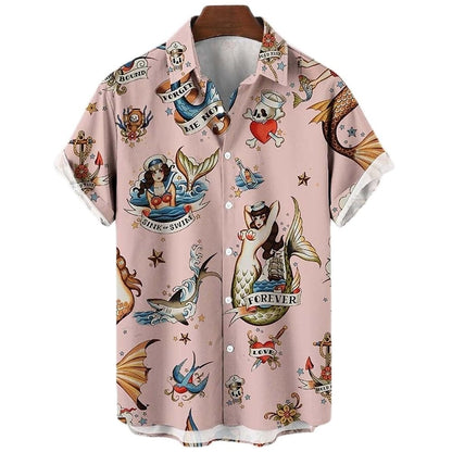 Camisa de sirena Camisa hawaiana de verano Camisa Aloha Manga corta