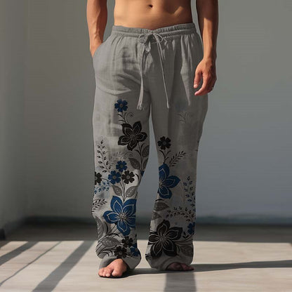Vintage Floral Linen Baggy Pants