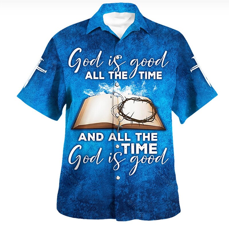 Camisa con botones y manga corta con la letra de Jesús y el león