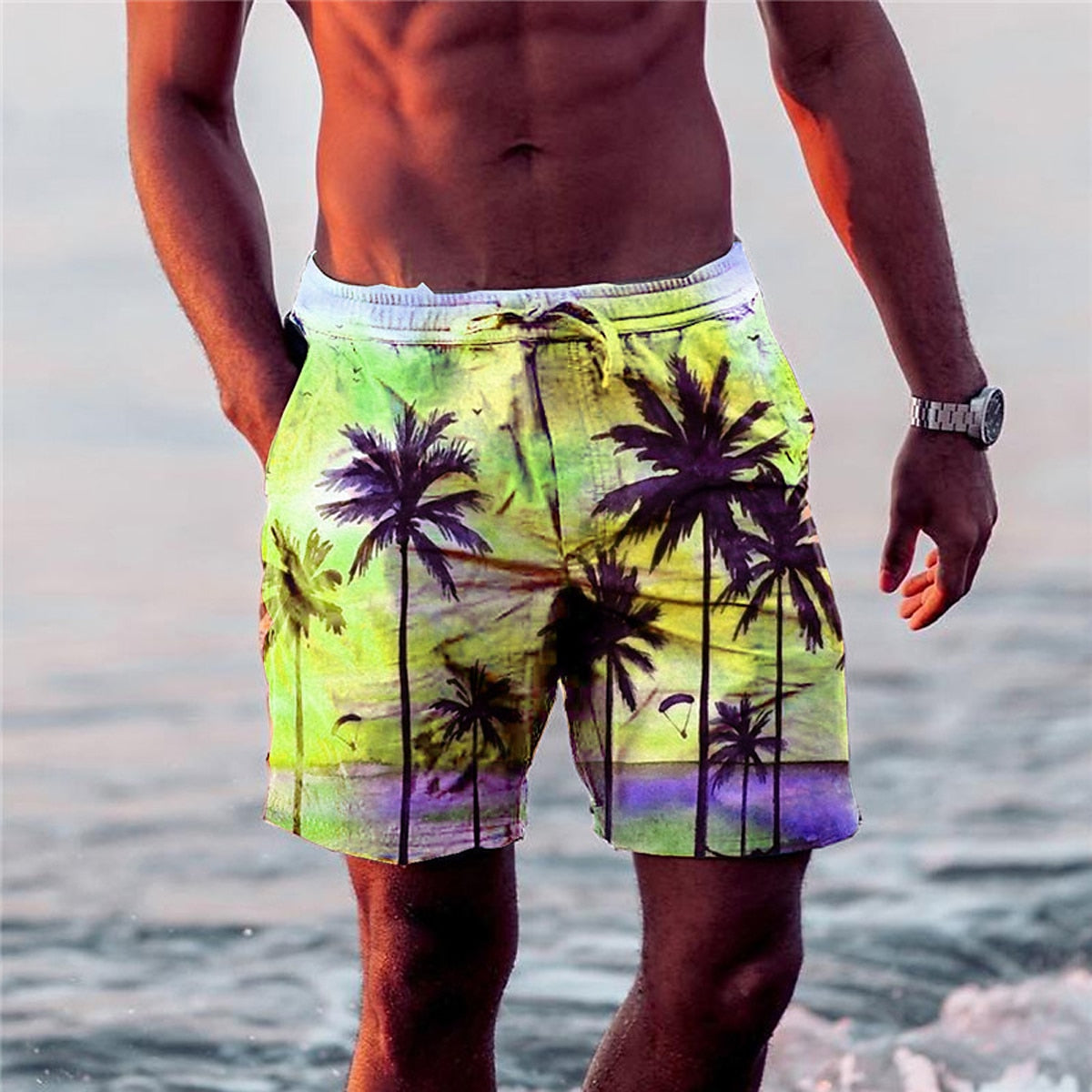 Coconut Tree Graphic Prints Swimming Shorts