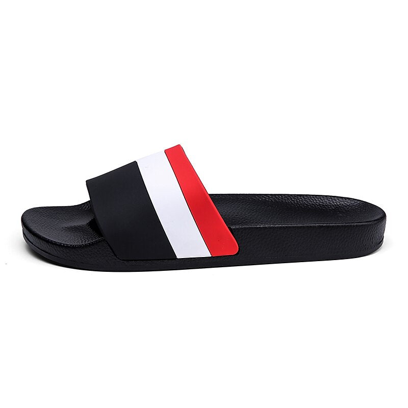 Sporty Slide Sandals with Red and White Stripes