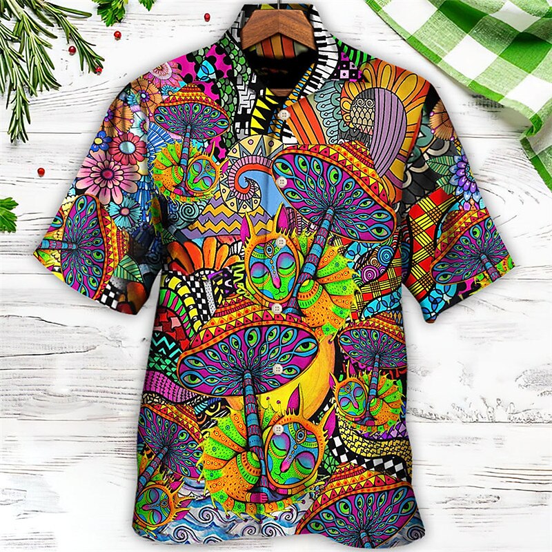 Aloha Hippie Colorful Mushroom Shirt