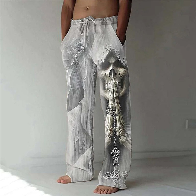 3D Graphic and Skull Design Trousers Pants