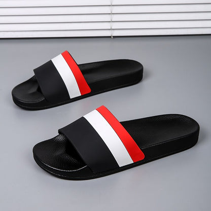 Sporty Slide Sandals with Red and White Stripes