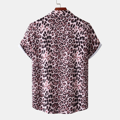 Camisa de leopardo con botones, camisa de manga corta, diseño tropical, informal, para uso diario