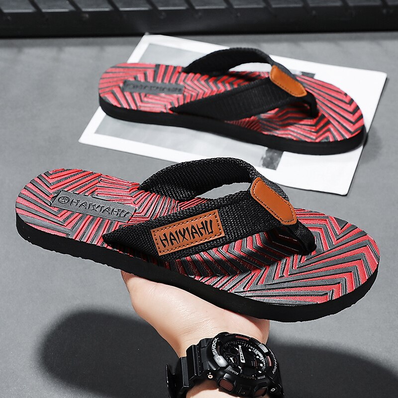 Red & Black Geometric Fashion Flip-Flops