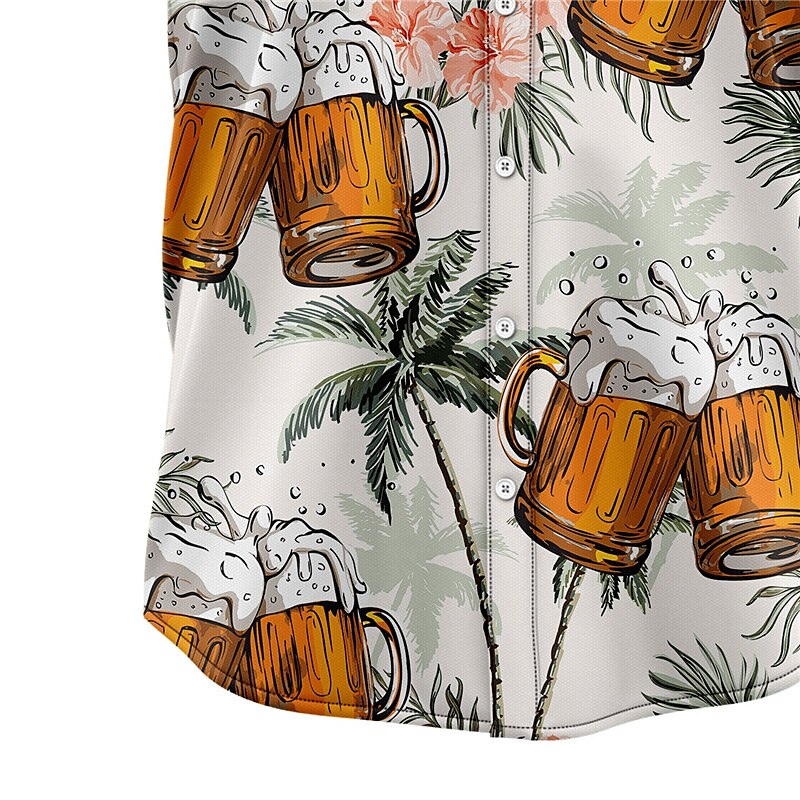 Camisa hawaiana de verano con estampados gráficos y hojas de cerveza Camisa Aloha de manga corta