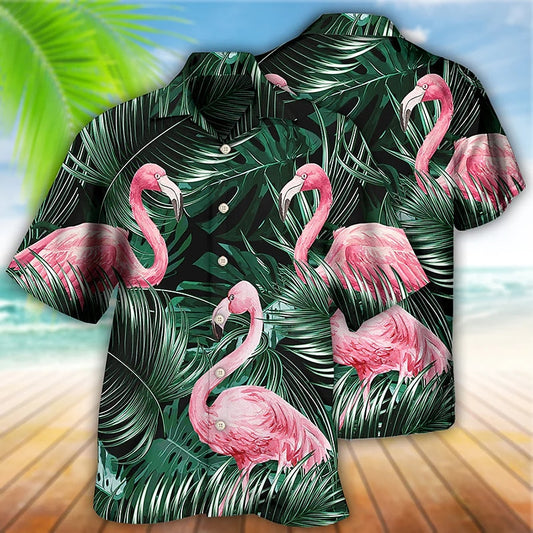 Camisa hawaiana de verano con estampado tropical de flamencos y flores Camisa hawaiana