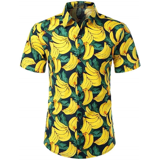 Camisa hawaiana de verano con hojas, frutas y plátanos, camisa hawaiana, camisa de manga corta