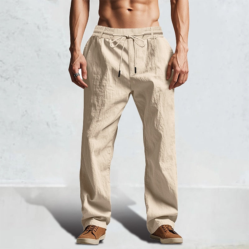 Casual Linen Drawstring Summer Trousers