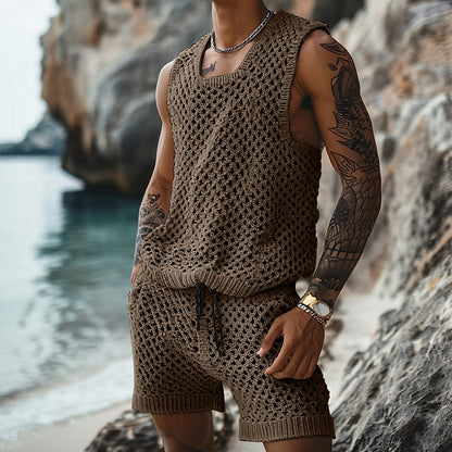 Solid Color Cutout Summer Casual Suit