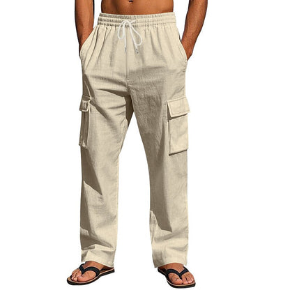 Linen Cargo Straight-Leg Pants