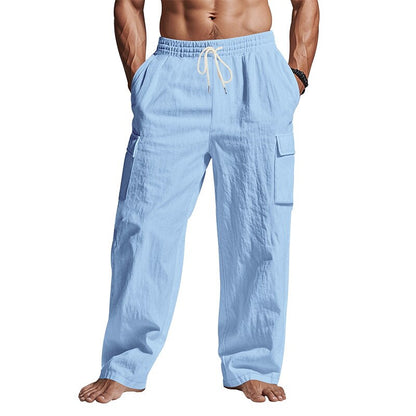 Linen Cargo Straight-Leg Pants