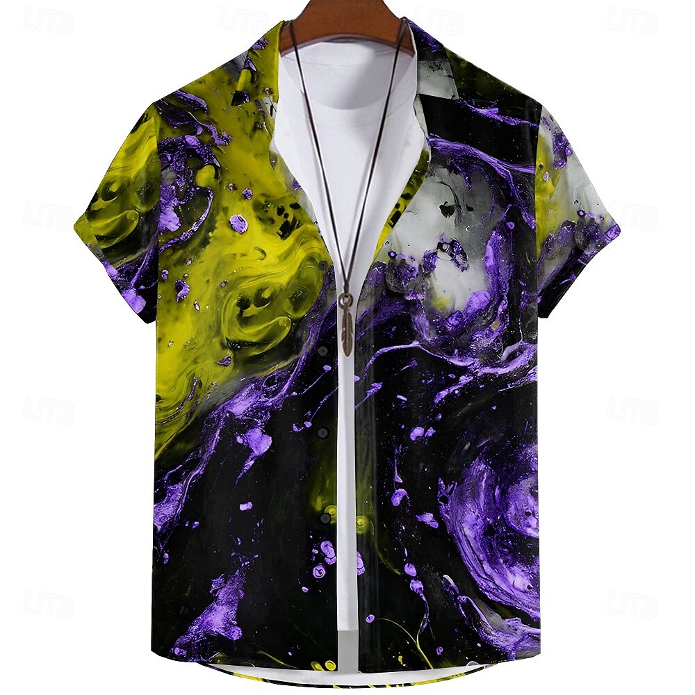 Camisa geométrica con botones, camisa informal abstracta de manga corta