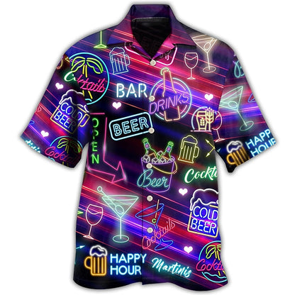 Camisa hawaiana de verano con letras de cerveza de colores