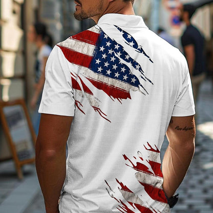 American Flag 3D Waffle Polo Shirt