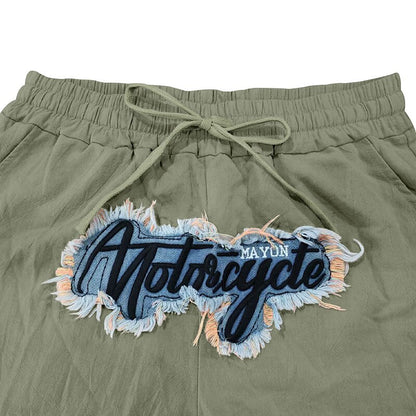 Embroidered Linen Drawstring Beach Pants