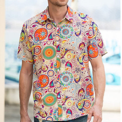 Camisa étnica Paisley Camisa boho Camisa abotonada Manga corta