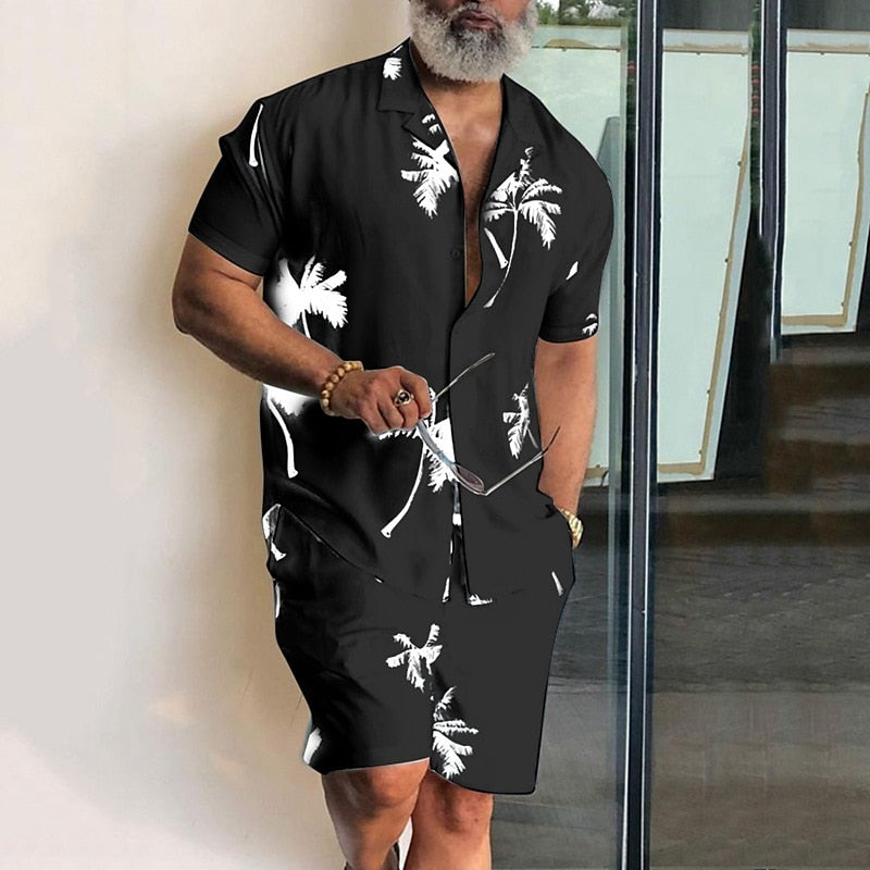Tropical Leaves Hawaiian Summer Casual Shirt Set