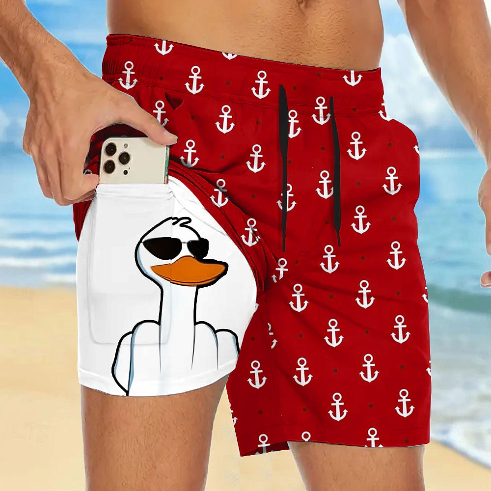 Anchor Duck Print Compression Swim Shorts