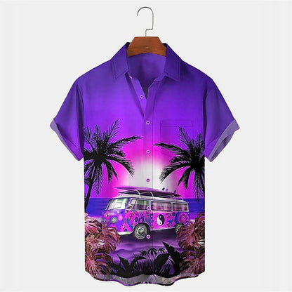 Camiseta con plantas tropicales, coche y cocotero