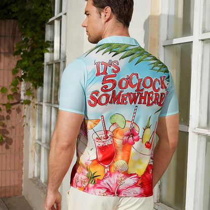 Camisa hawaiana de verano con letras de árbol de coco y bebida