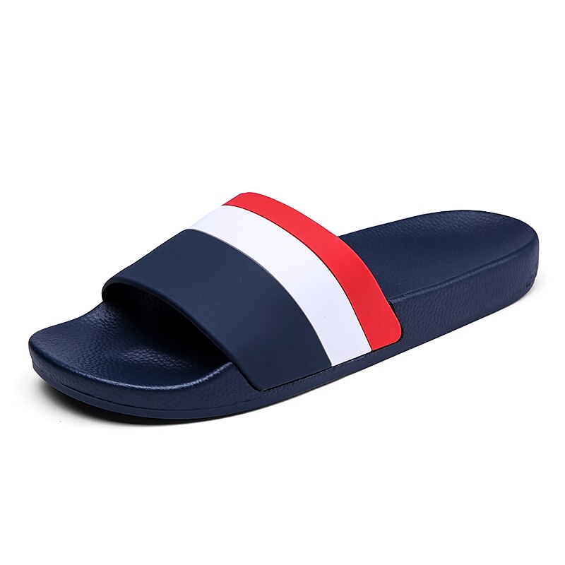 Sporty Slide Sandals with Red and White Stripes