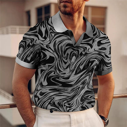 Graphic V-Neck Polo Shirt