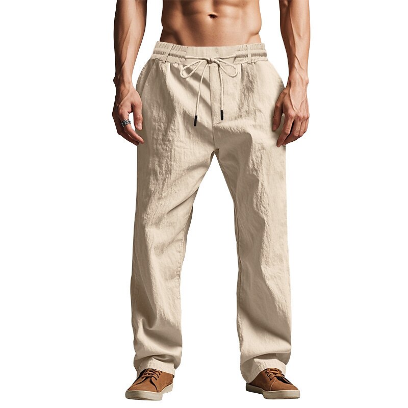 Linen Drawstring Beach Pants with Pockets