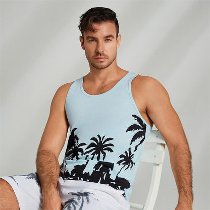 Cotton Graphic Tank Top Coconut Tree