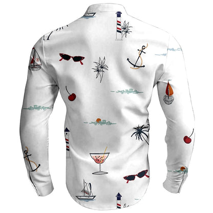 Coconut Tree Tropical Standing Collar Button Up Shirt