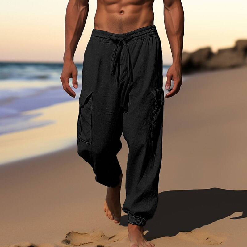 Linen Cargo Jogger Pants