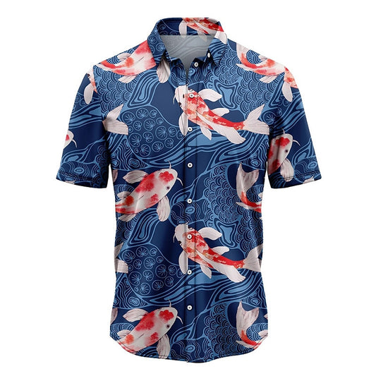 Camisa Koi Camisa hawaiana de verano Camisa Aloha Camisa de manga corta