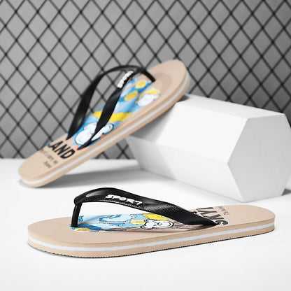 Playful Blue Cartoon Dog Flip-Flops